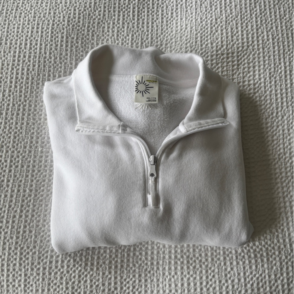 Aerie White Cropped Quarter Zip